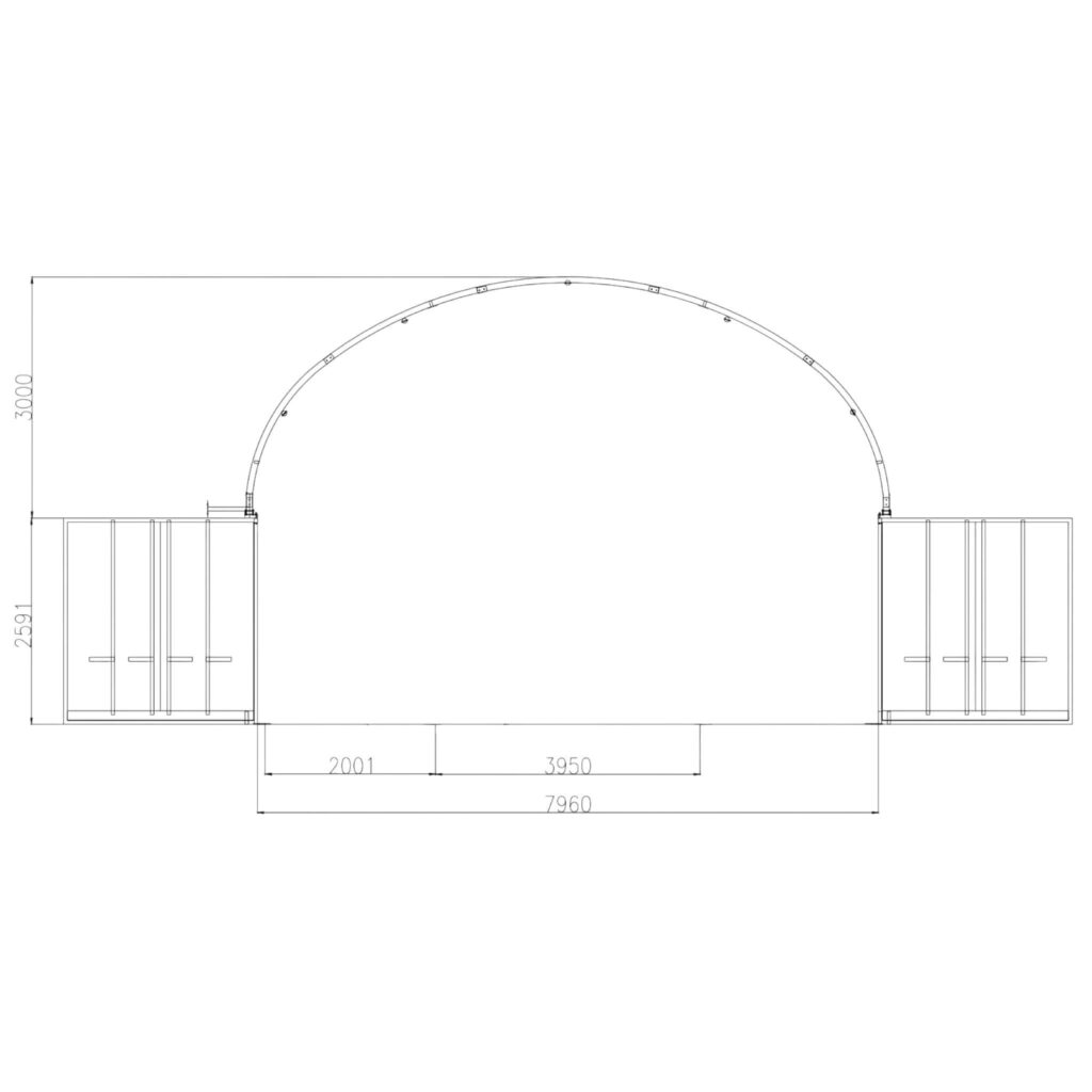 Containerzelt 8 x 12 m als Überdachung für Container mit Stahlrahmen und PVC-Dachplane – Ansicht 3